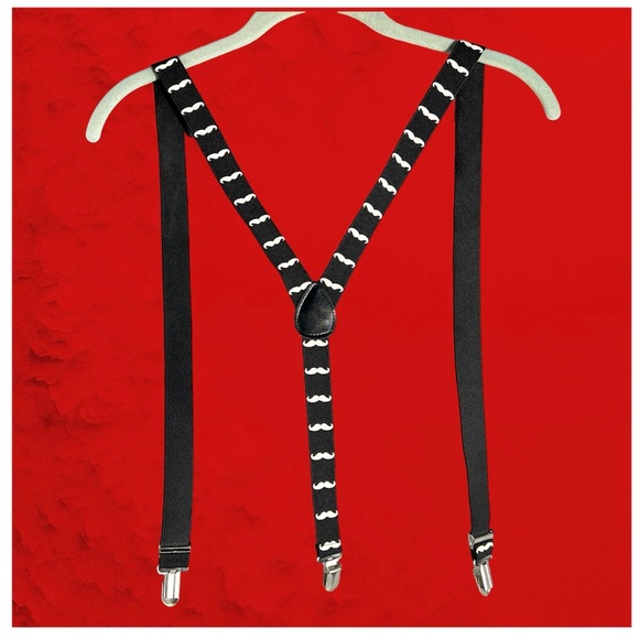 “I Moustache You” Suspenders “Y” Style Swag 1” Wide Clip-On Fun Unisex Stretch - Picture 5 of 14